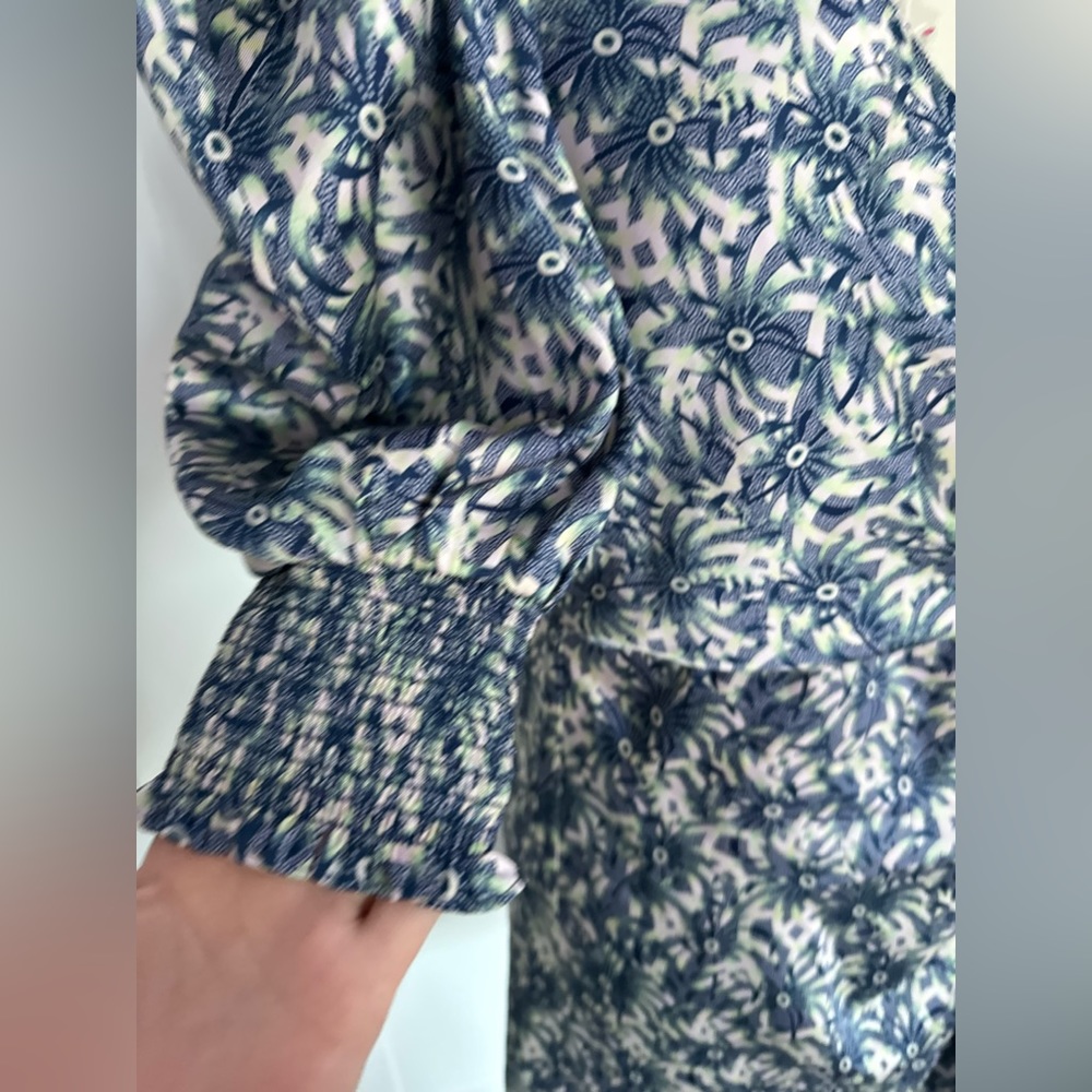 cinq a sept Blue Floral Puff-Sleeve Midi Dress - Picture 9 of 16